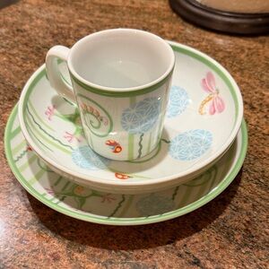 Green and White Ceramic Cup and Saucer Set